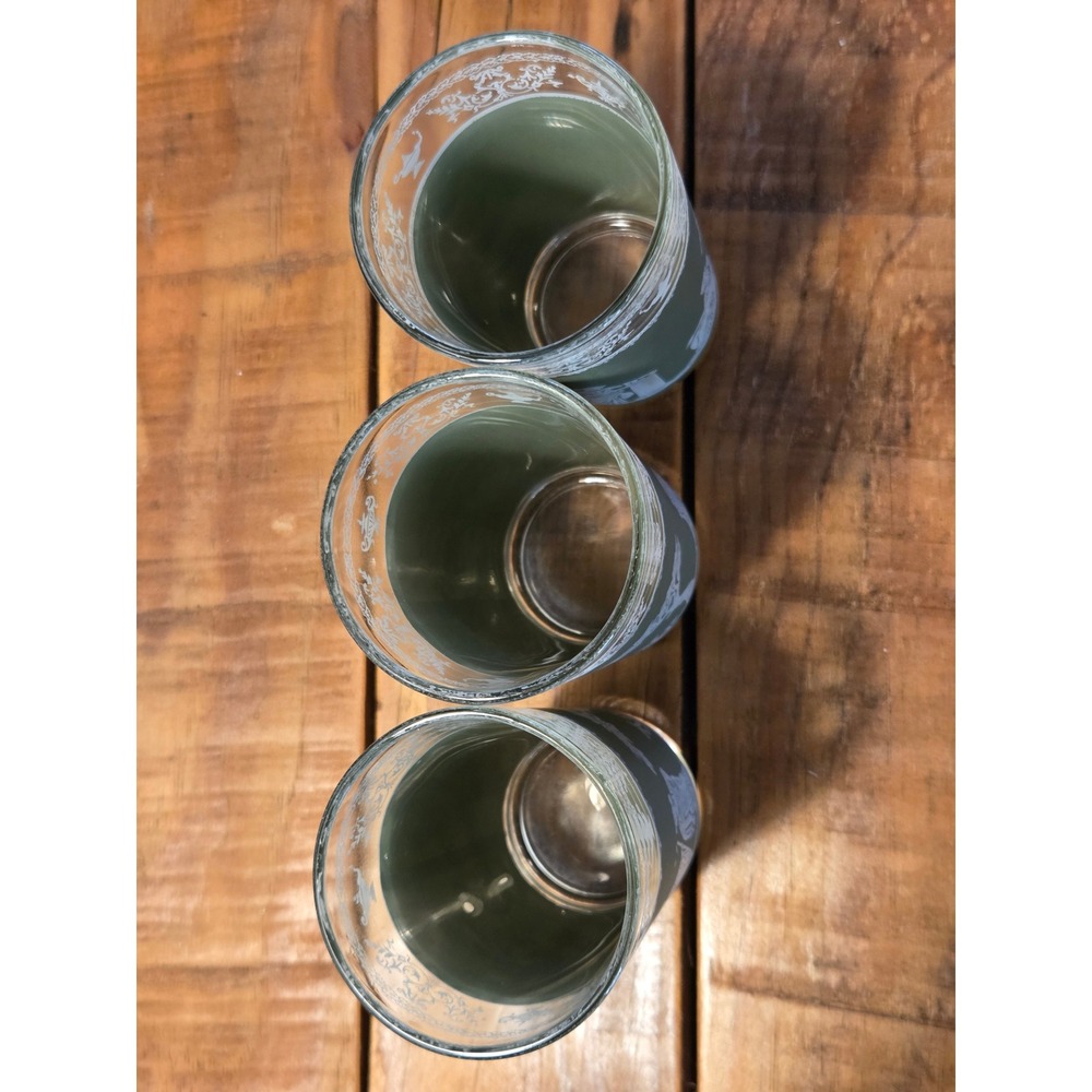 Vintage MCM Wedgewood Greek Hellenic Apollo Green Frosted Tumblers Glassware - Picture 9 of 11